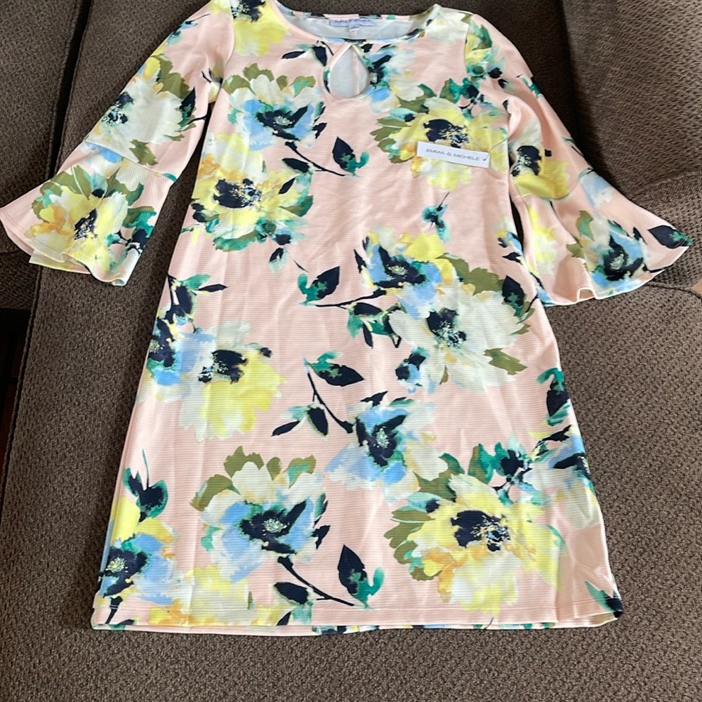 Emma & Michelle floral keyhole flare 3/4 sleeves dress M